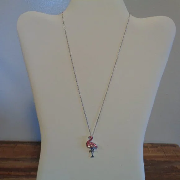 Artistique Sterling Silver Pink Flamingo Crystal Pendant w/Chain NIB - Picture 3 of 14